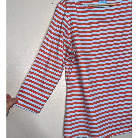 J. McLaughlin Wavesong Stripe Boat Neck 3/4 Sleeve Button Shoulder Tee Large - Picture 3 of 5